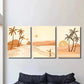 3pcs Palm Trees at Sunset, Surfers on the Shore Metal Print Ready to Hang Art