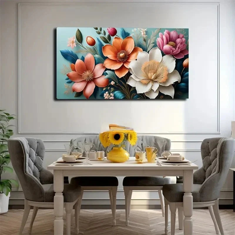 Flowers Watercolor Style Wall Art Canvas Office Home Room Framed 80x45cm