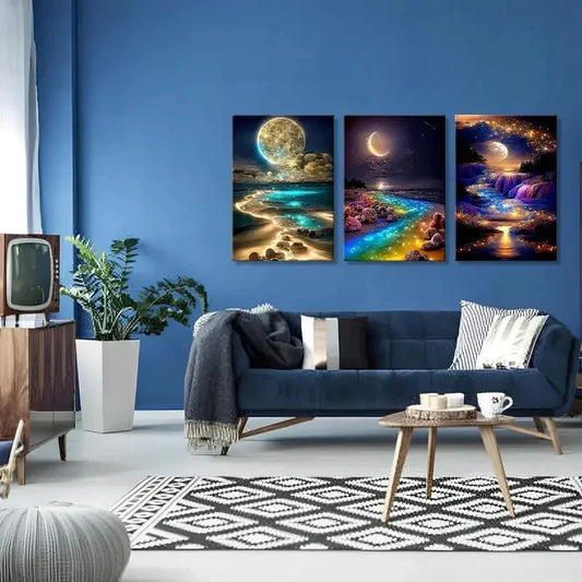 3pcs Coastal Sea View Painting Abstract Metal Print Ready to Hang Art