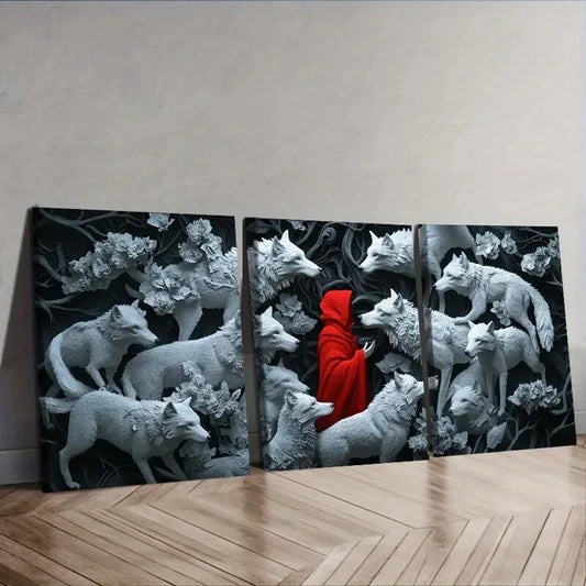 3pcs The Red Lord and the White Wolf Wall Art Set Canvas Framed 40x60cm - High Quality Print 100% Australian Made Wall Canvas Ready to Hang