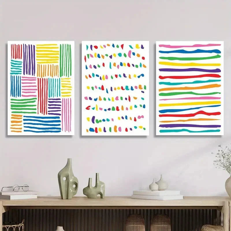 3pcs abstract color line drawing, dotted line ,Metal Print Ready to Hang Art