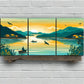 3pcs Fishing Boats Sea Sunrise Flying Bird Metal Print Ready to Hang Art