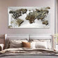 Golden World Map Modern Wall Art Canvas Office Home Room Framed 120x60cm