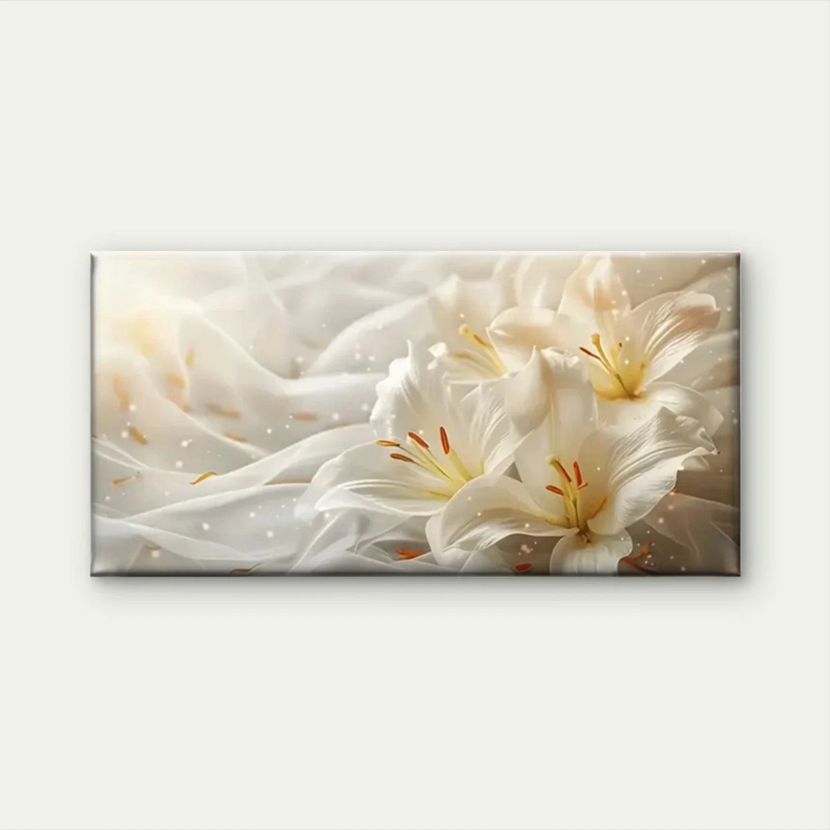 White Flowers Petal Wall Art Canvas Office Home Room Framed 80x45cm