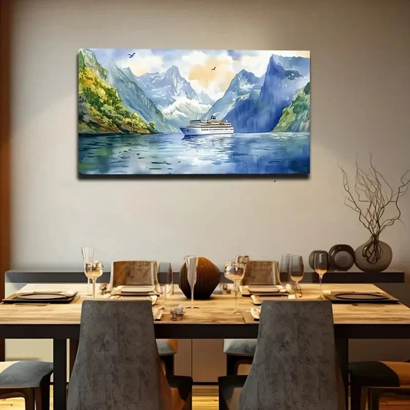 Mountain Lake Scene Sunset Wall Art Canvas Office Home Room Framed 120x60cm
