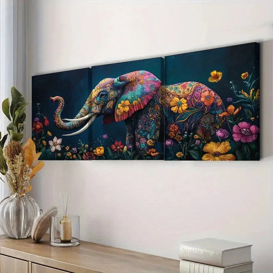 3pcs Vibrant Elephant Colorful Art Perfect Wall Art Set Canvas Framed 40x60cm - High Quality Print 100% Australian Made Wall Canvas Ready to Hang