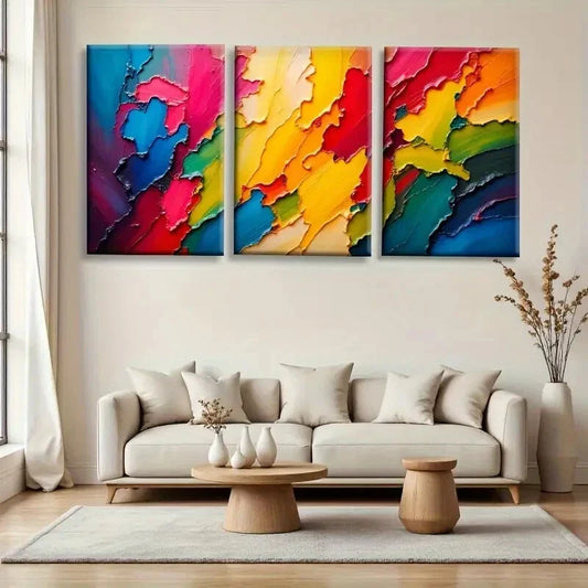 3pcs Abstract Colourful Pink Red Yellow Metal Print Ready to Hang Art