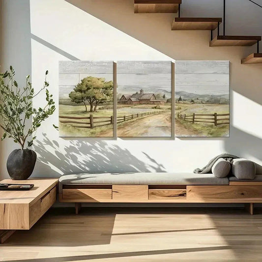 3pcs Rustic Barn, Serene Landscape Metal Print Ready to Hang Art