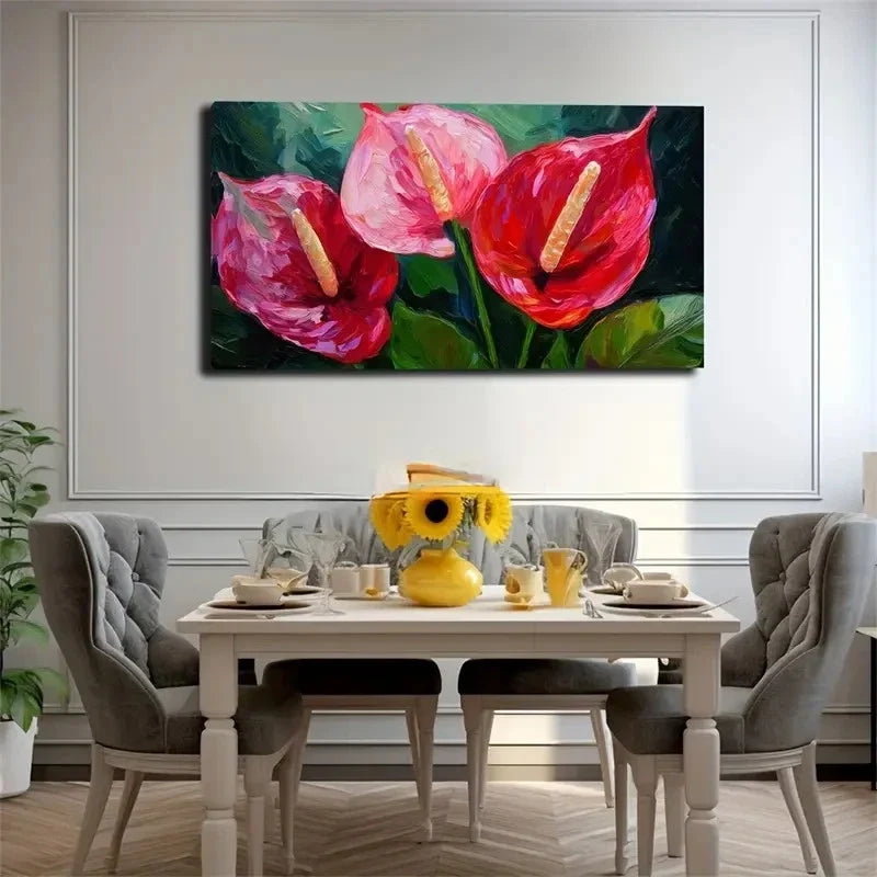 Vibrant Red Calla Wall Art Canvas Office Home Room Framed 80x45cm