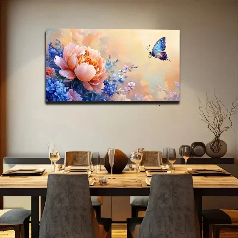 Realistic Butterfly & Floral Wall Art Canvas Office Home Room Framed 120x60cm