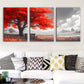 3pcs Vibrant Red Tree Modern Nature Metal Print Ready to Hang Art