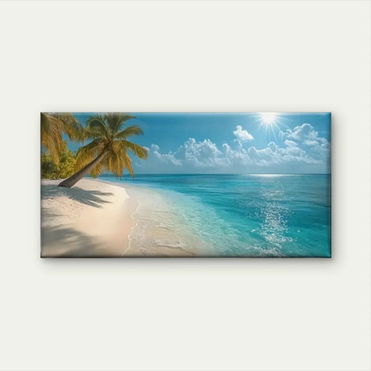 Beaches Palm Trees Blue Skies Wall Art Canvas Office Home Room Framed 80x45cm