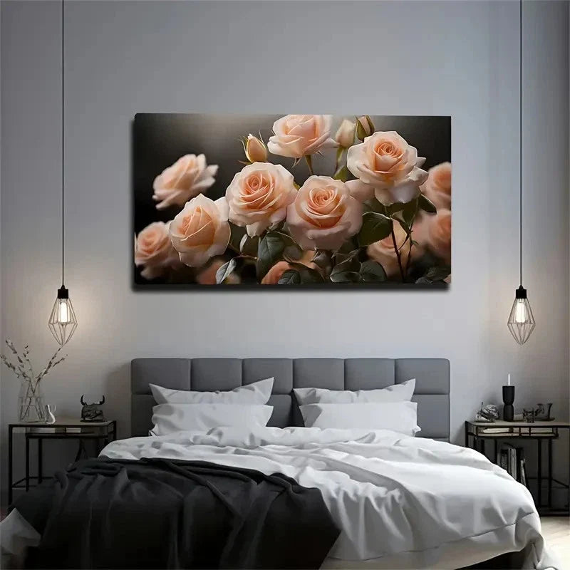 A Group Of Pink Roses Wall Art Canvas Office Home Room Framed 120x60cm