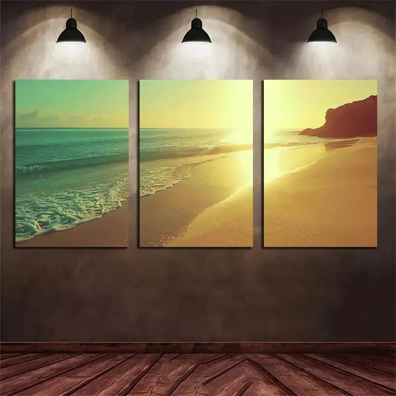 3pcs Beautiful Beach Sunset in Spain Canvas Framed 40x60cm - High Quality Print 100% Australian Made Wall Canvas Ready to Hang