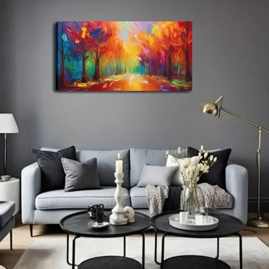 Abstract Colorful Roads Trees Wall Art Canvas Office Home Room Framed 80x45cm