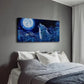 Blue Wolf Howling Under Moon Wall Art Canvas Office Home Room Framed 120x60cm