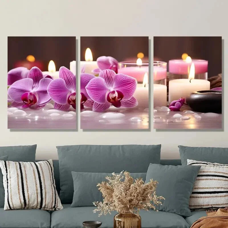 3pcs Orchid Scented Candle, Orchid Metal Print Ready to Hang Art