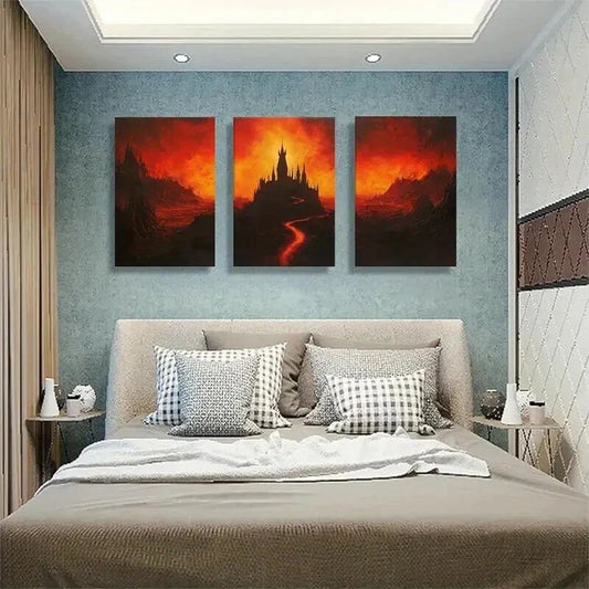 3pcs Silhouetted Against Blazing Orange Prefect Wall Art Set Canvas Framed 40x60cm - High Quality Print 100% Australian Made Wall Canvas Ready to Hang
