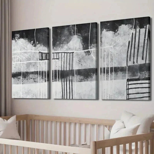 3pcs Neutral Black And White Line Wall Art Set Canvas Framed 40x60cm - High Quality Print 100% Australian Made Wall Canvas Ready to Hang