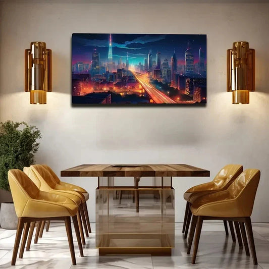 Advanced Civilization City Wall Art Canvas Office Home Room Framed 120x60cm