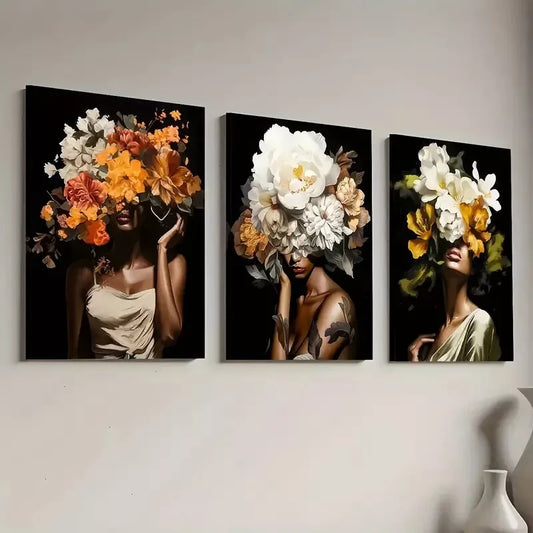 3pcs Modern Aesthetic Floral Hairstyles Wall Art Set Canvas Framed 40x60cm - High Quality Print 100% Australian Made Wall Canvas Ready to Hang