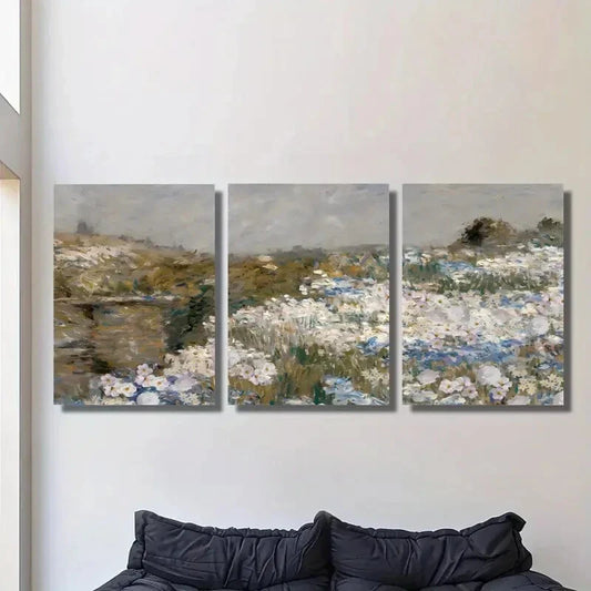 3pcs vintage grassland painting, retro rural, Metal Print Ready to Hang Art