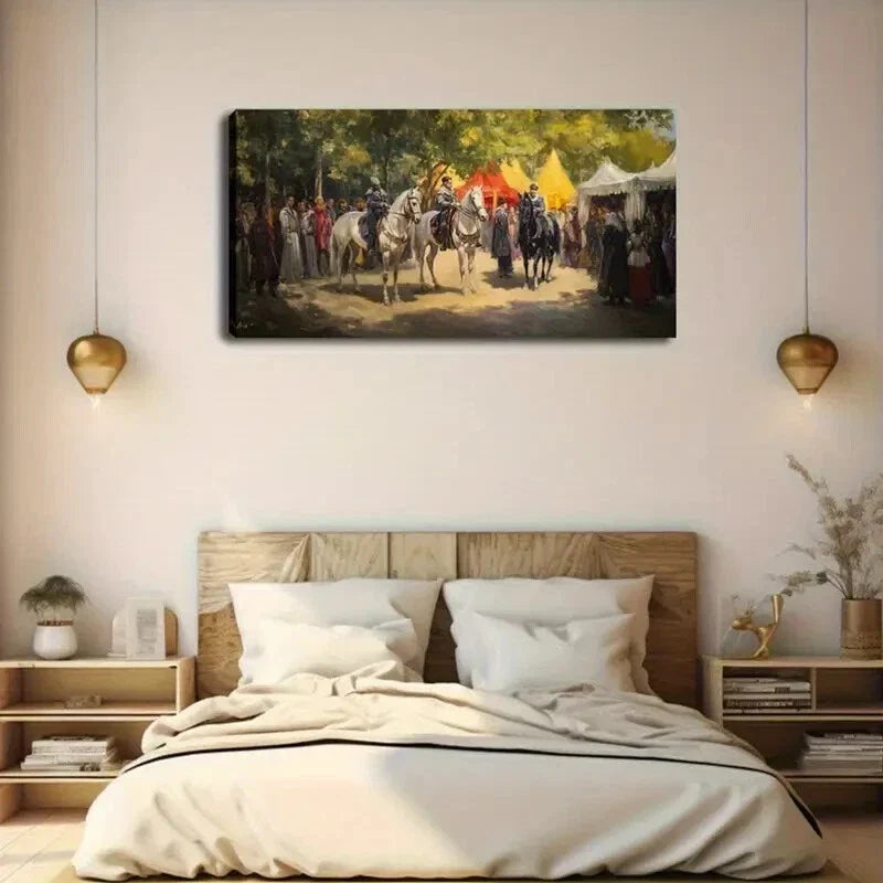 Equestrian Scene with Ornate Wall Art Canvas Office Home Room Framed 120x60cm