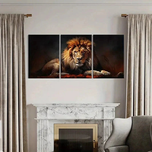 3pcs Vintage Animal Aesthetic Lion Metal Print Ready to Hang Art