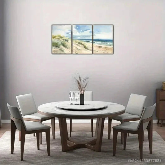 3pcs Watercolor Style Mural, Coastal Metal Print Ready to Hang Art