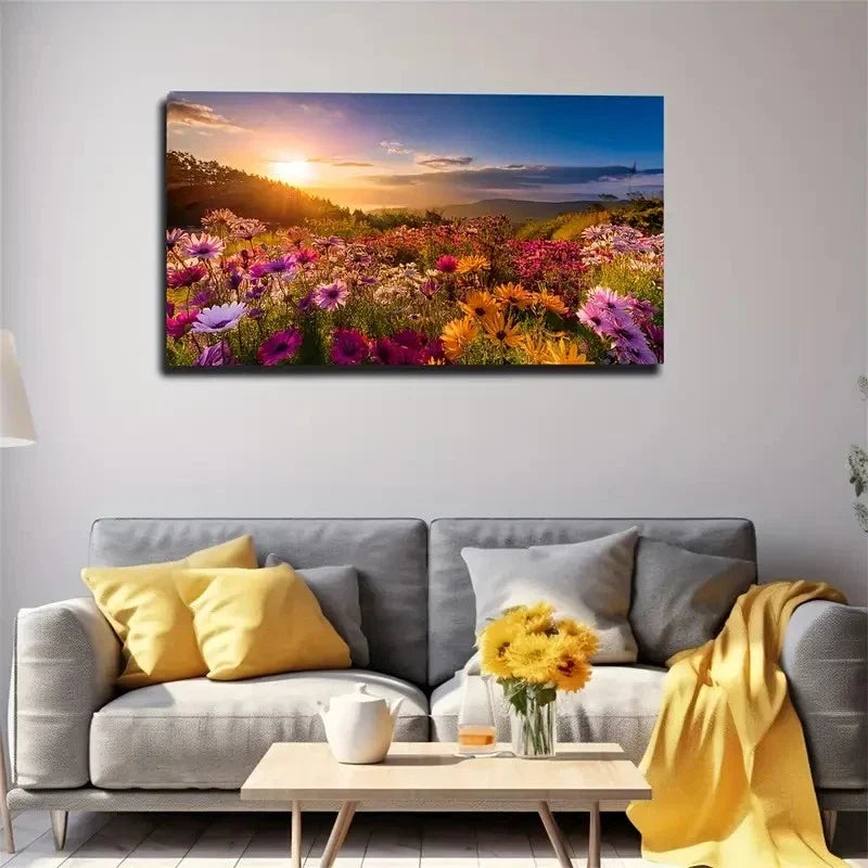 A Beautiful Wildflower Wall Art Canvas Office Home Room Framed 80x45cm