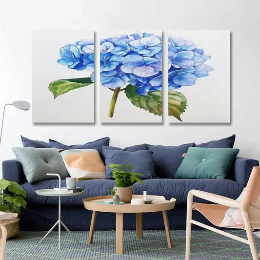 3pcs Blue Hydrangea Floral Metal Print Ready to Hang Art