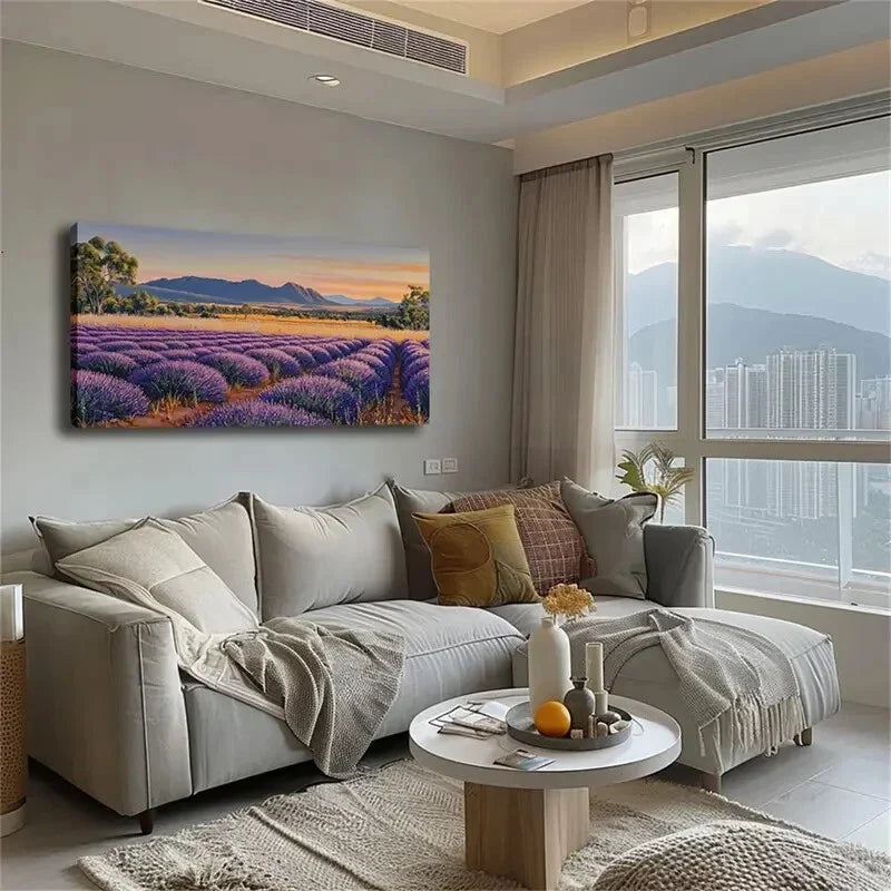 Serene Purple Flower Meadow Wall Art Canvas Office Home Room Framed 120x60cm
