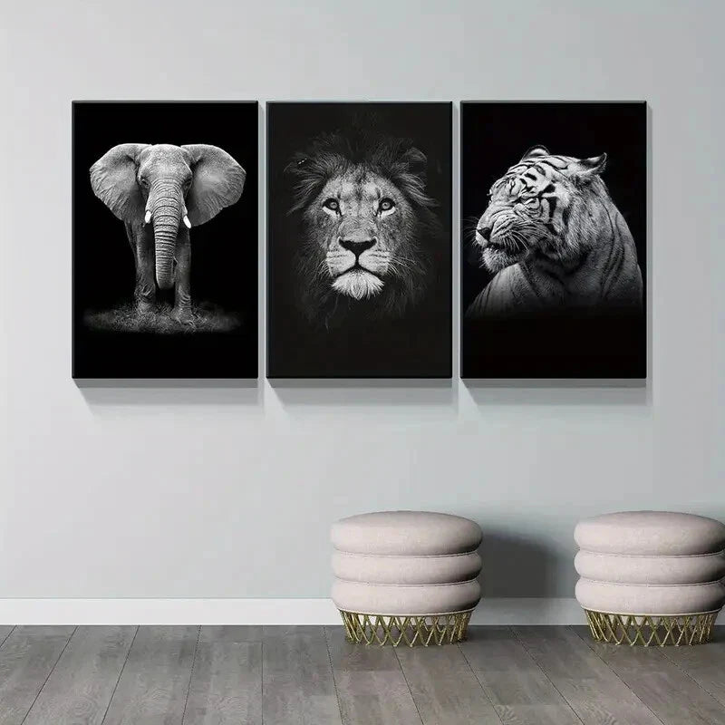 3pcs  Elephant Lion Tiger Animal Prints Metal Print Ready to Hang Art