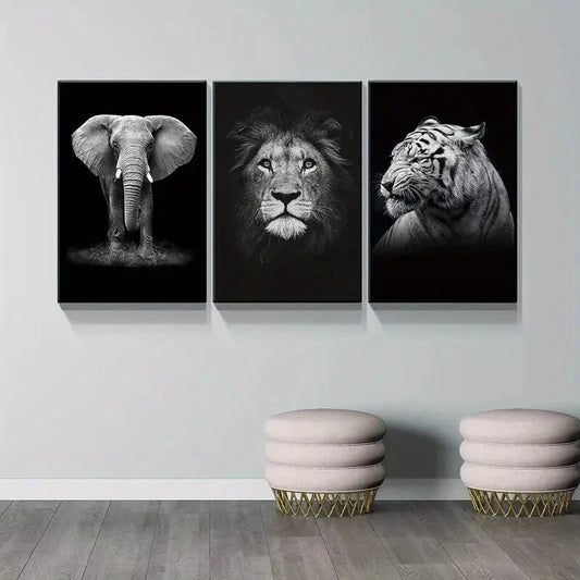 3pcs  Elephant Lion Tiger Animal Prints Metal Print Ready to Hang Art