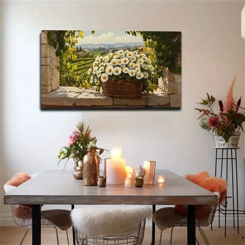White Chrysanthemum On The Wind Wall Art Canvas Office Home Room Framed 120x60cm
