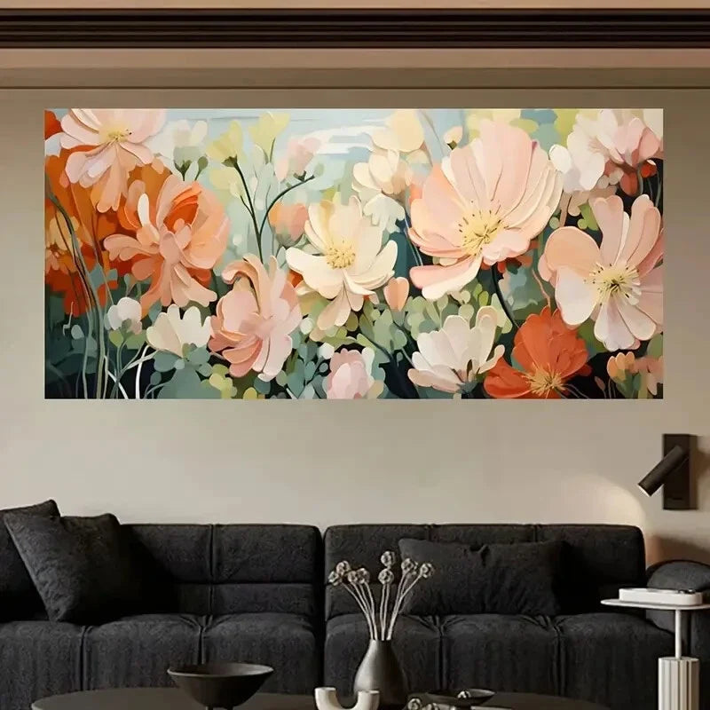 Abstract Art Mixed Flowers wall canvas office home room framed 120x60cm