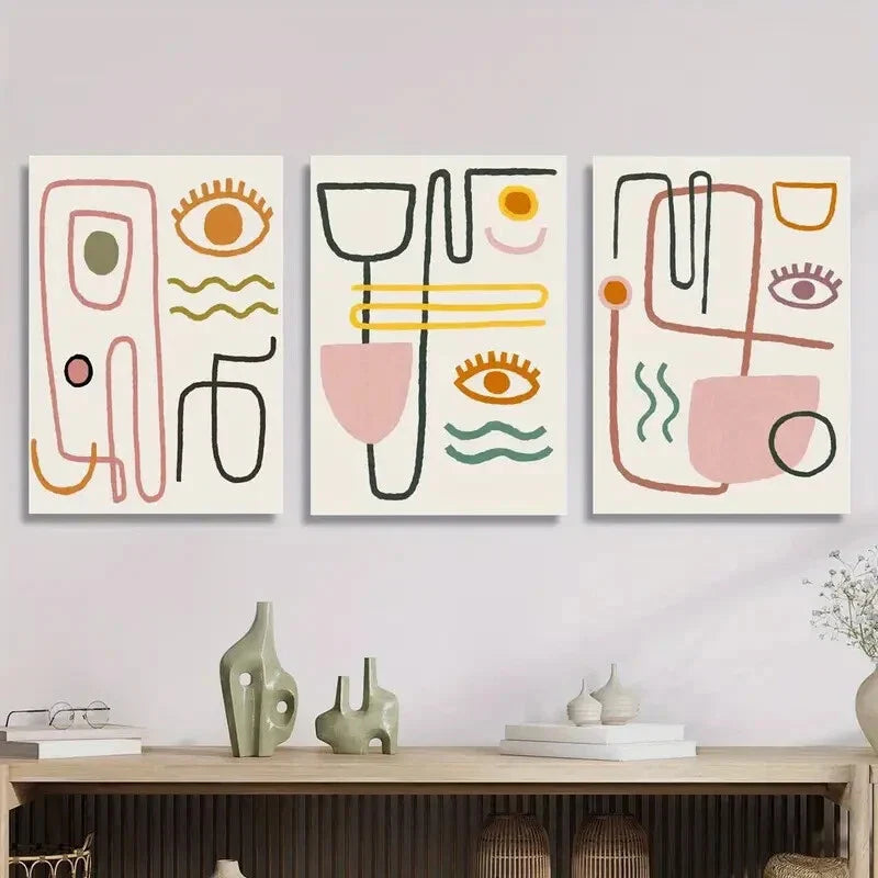 3pcs painting of human face, minimalist line Metal Print Ready to Hang Art