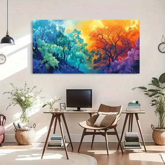 Surreal Vibrant Abstract Forest Wall Art Canvas Office Home Room Framed 120x60cm