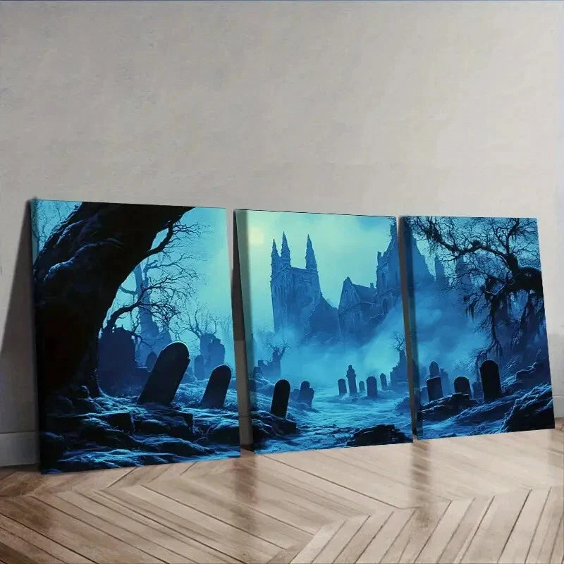 3pcs AGothic cemetery Wall Art Set Canvas Framed 40x60cm - High Quality Print 100% Australian Made Wall Canvas Ready to Hang