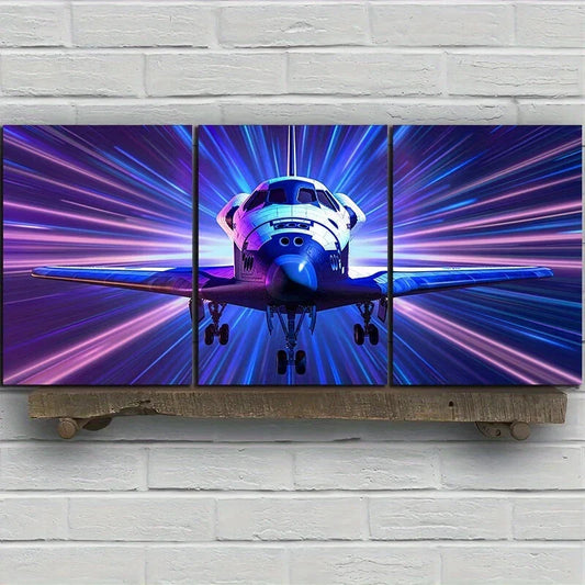 3pcs Shuttle Machine Purple Themed Metal Print Ready to Hang Art