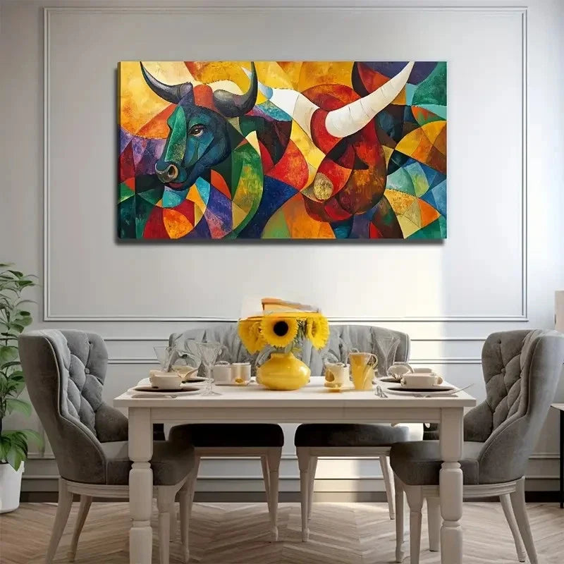 Abstract Bull Head Suitable Wall Art Canvas Office Home Room Framed 120x60cm