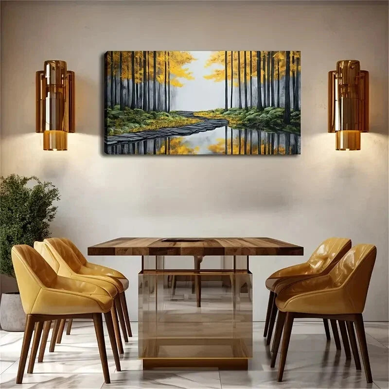 Winding Slate Road & Calm Lake Wall Art Canvas Office Home Room Framed 80x45cm