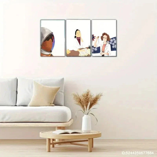 3pcs Female Scientist Poster Astronaut Teacher Metal Print Ready to Hang Art