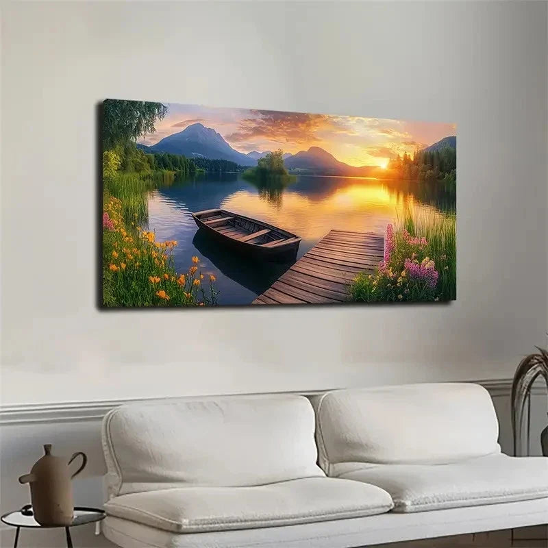Vibrant Sunset Landscape Wall Art canvas office home room framed 120x60cm
