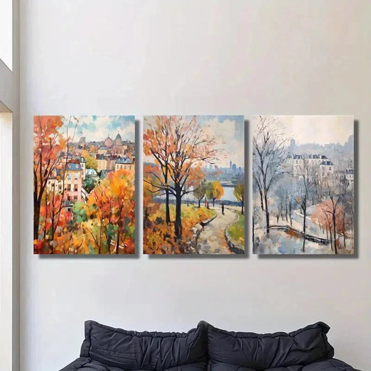 3pcs ,Autumn city park painting Kalemegdan Park Metal Print Ready to Hang Art
