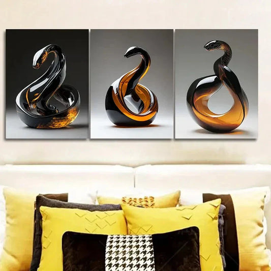 3pcs Snake glass sculpture  Wall Art Set Canvas Framed 40x60cm - High Quality Print 100% Australian Made Wall Canvas Ready to Hang