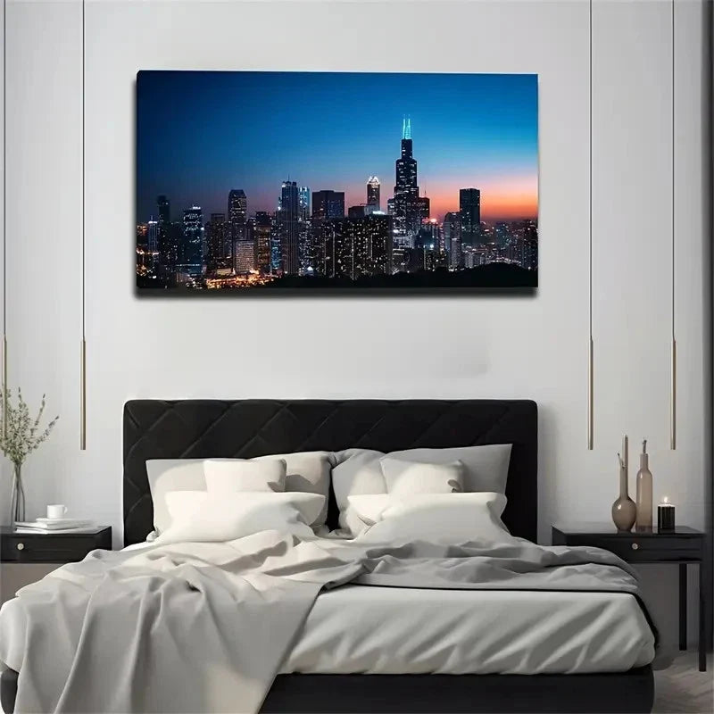 City Nightscape Exquisite Wall Art Canvas Office Home Room Framed 80x45cm