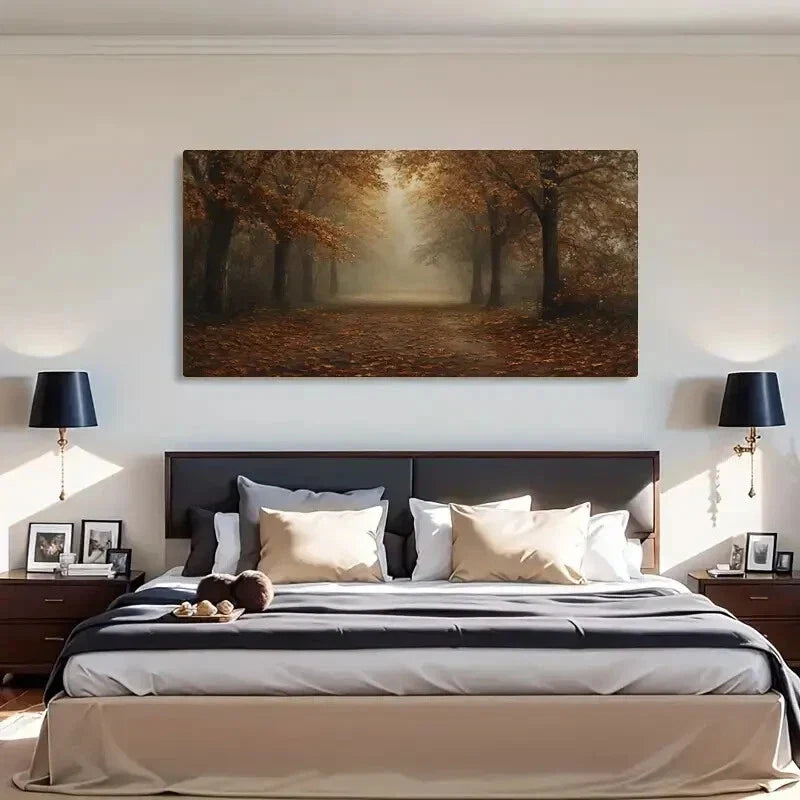 Misty Sunlit Trees & Falling Wall Art Canvas Office Home Room Framed 120x60cm