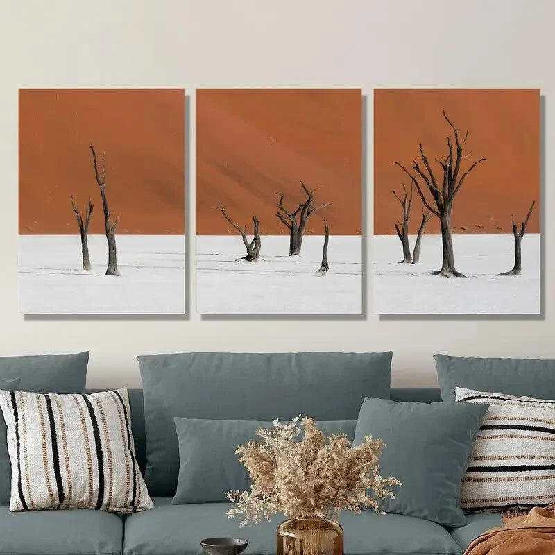 3pcs Namibia Trip, Dead Plant Art Painting Metal Print Ready to Hang Art