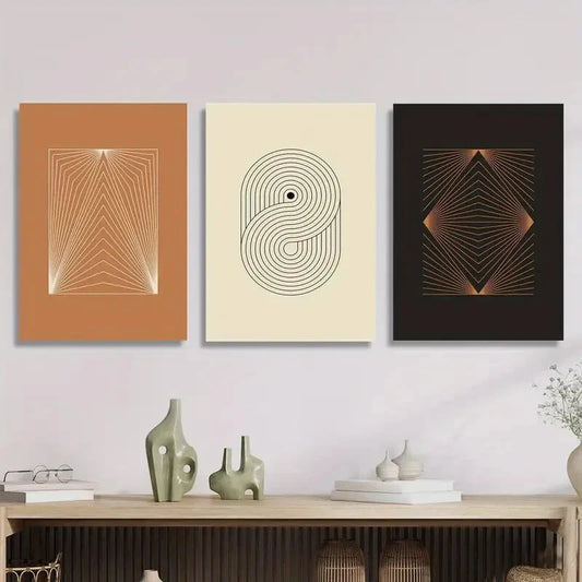 3pcs Abstract Line Art, Line Geometry, Minimalism Metal Print Ready to Hang Art